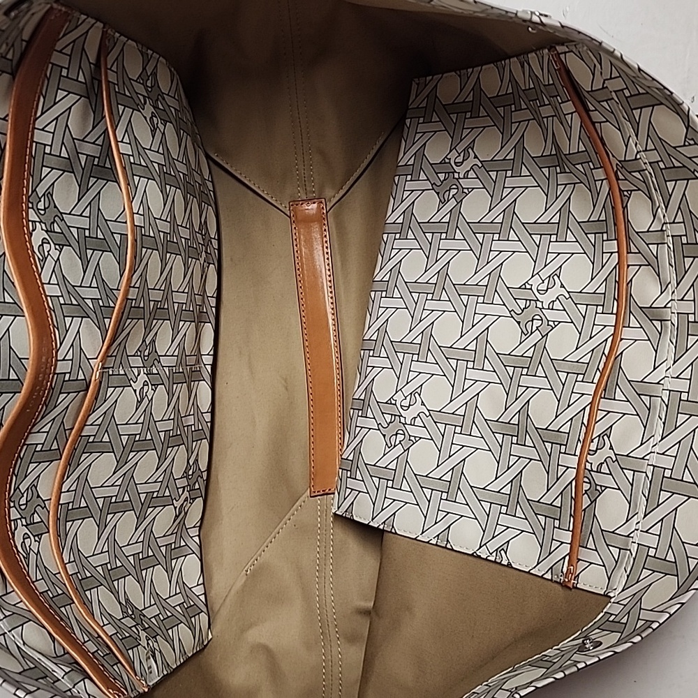 Tory Burch Signature Basketweave Print Cotton Canvas Tote NWT Retail Is $448 WOW - Picture 3 of 13